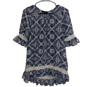 🌹PAPILLON BLUE PRINT/EMBROIDERY TOP